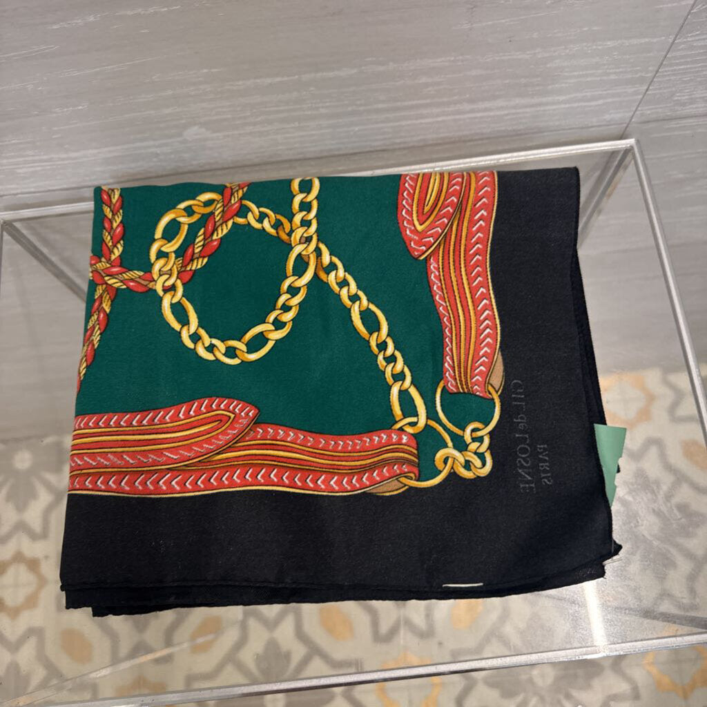 Vintage Green/ Multi Print Silky Scarf