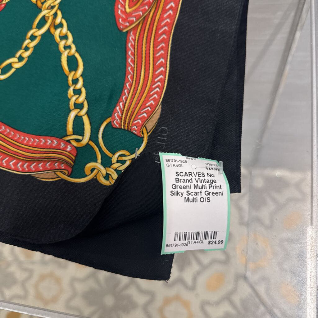 Vintage Green/ Multi Print Silky Scarf