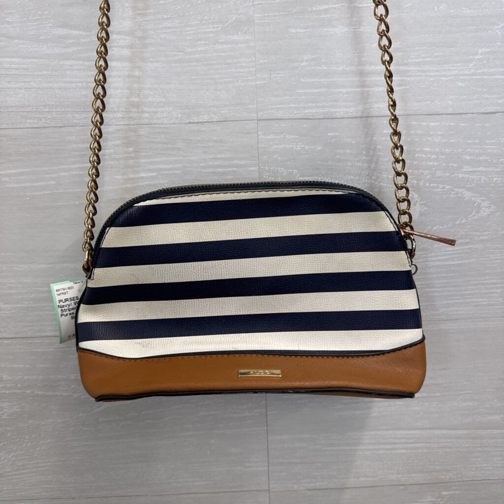 Aldo Navy/ White/ Brown Striped Crossbody Purse