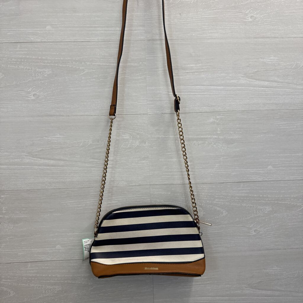 Aldo Navy/ White/ Brown Striped Crossbody Purse