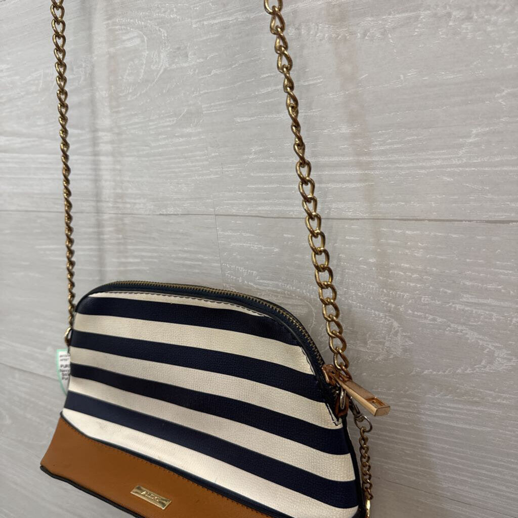Aldo Navy/ White/ Brown Striped Crossbody Purse