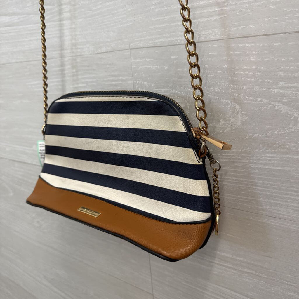 Aldo Navy/ White/ Brown Striped Crossbody Purse