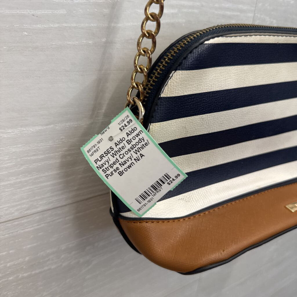 Aldo Navy/ White/ Brown Striped Crossbody Purse