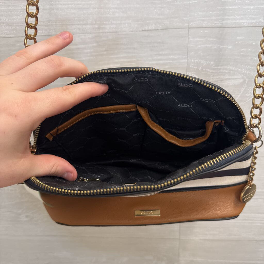 Aldo Navy/ White/ Brown Striped Crossbody Purse