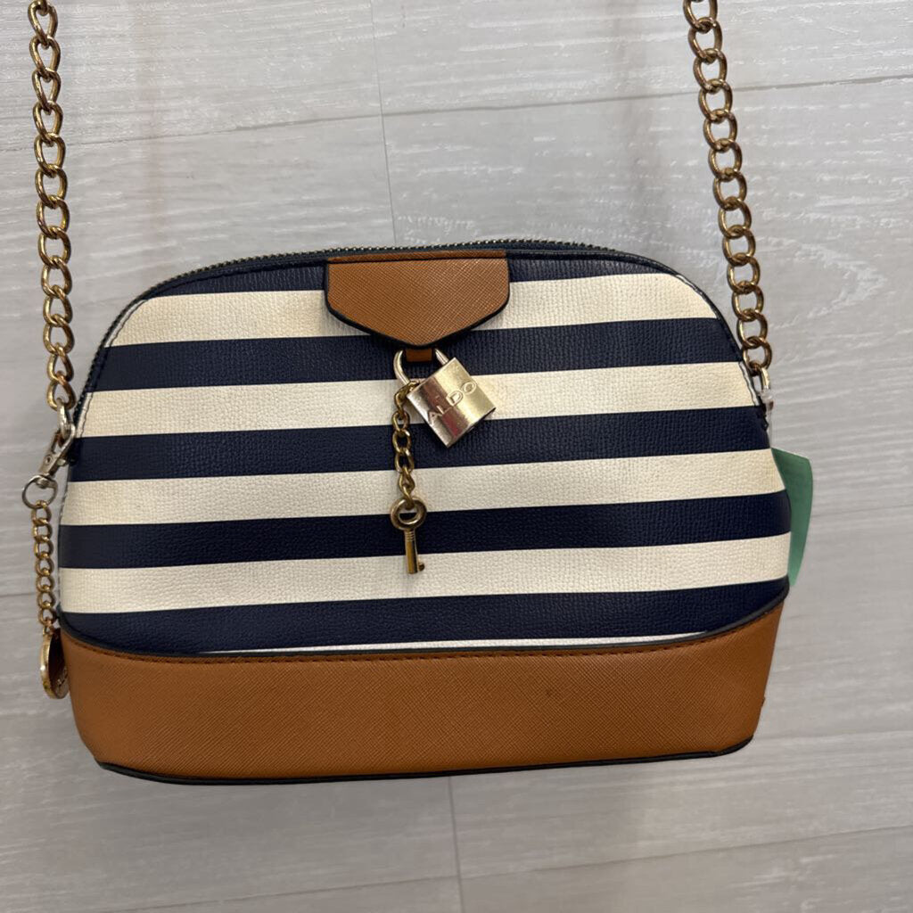 Aldo Navy/ White/ Brown Striped Crossbody Purse