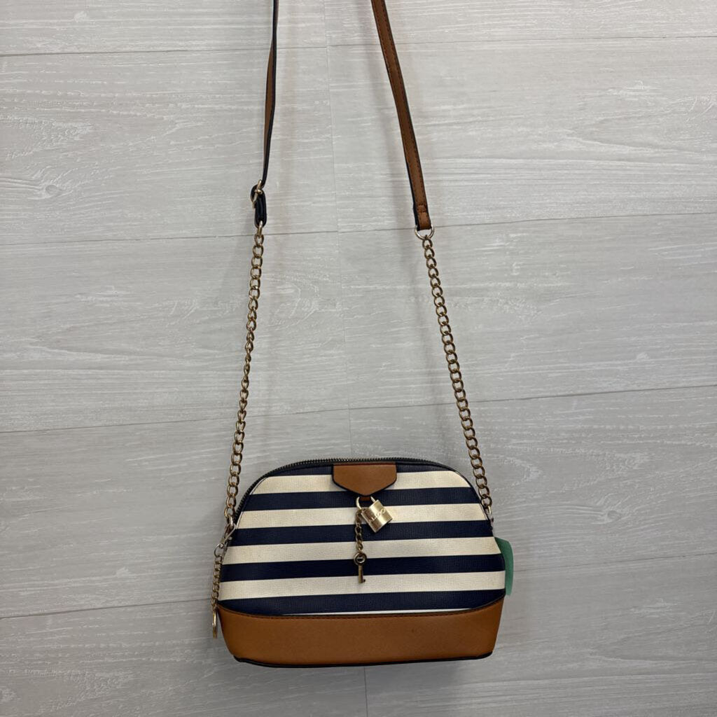 Aldo Navy/ White/ Brown Striped Crossbody Purse