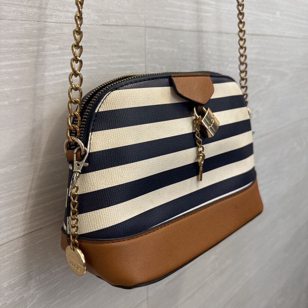 Aldo Navy/ White/ Brown Striped Crossbody Purse
