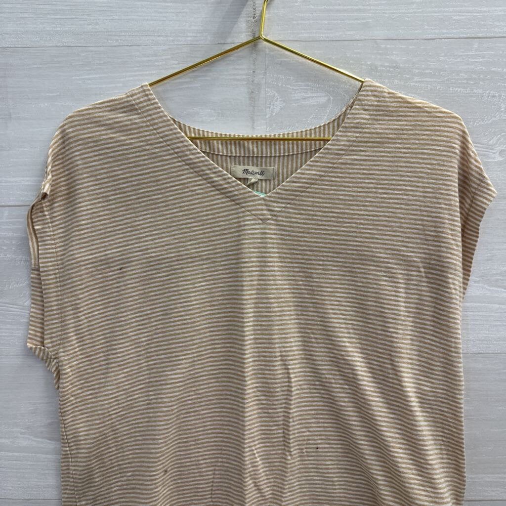 Madewell Brown/ White Striped Short Sleeve Top Medium