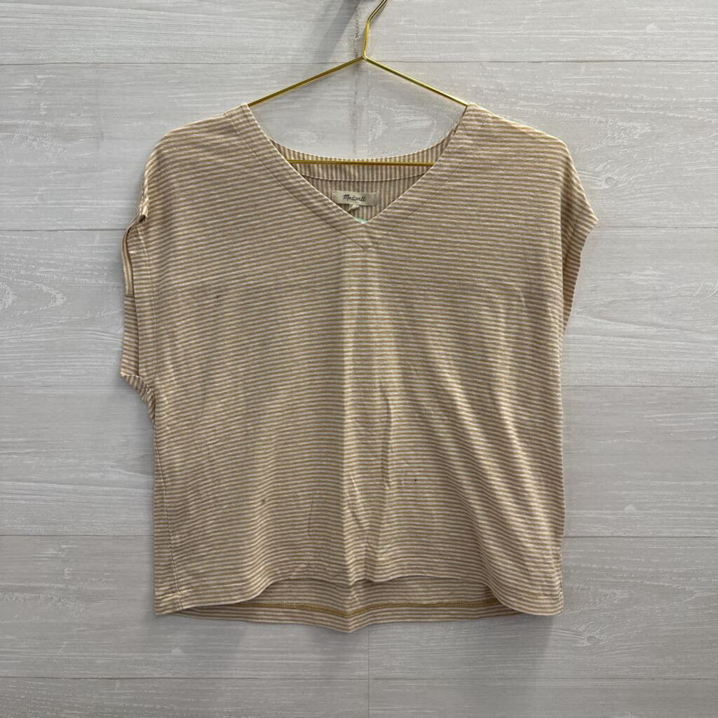 Madewell Brown/ White Striped Short Sleeve Top Medium