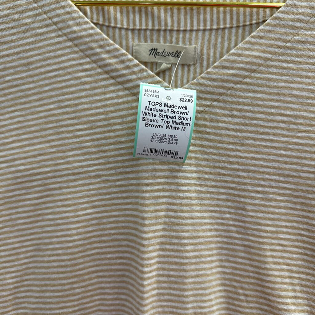 Madewell Brown/ White Striped Short Sleeve Top Medium