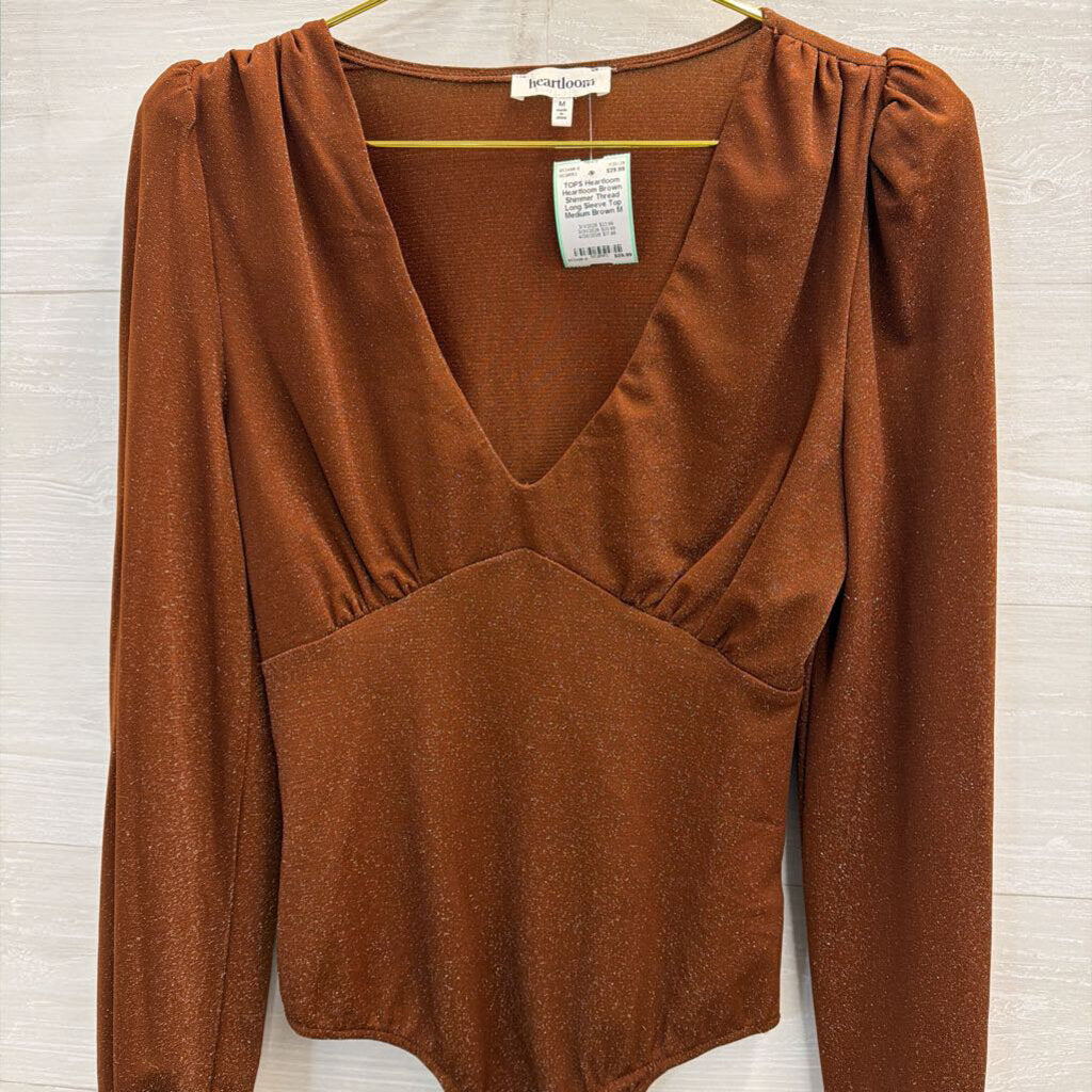 Heartloom Brown Shimmer Thread Long Sleeve Top Medium