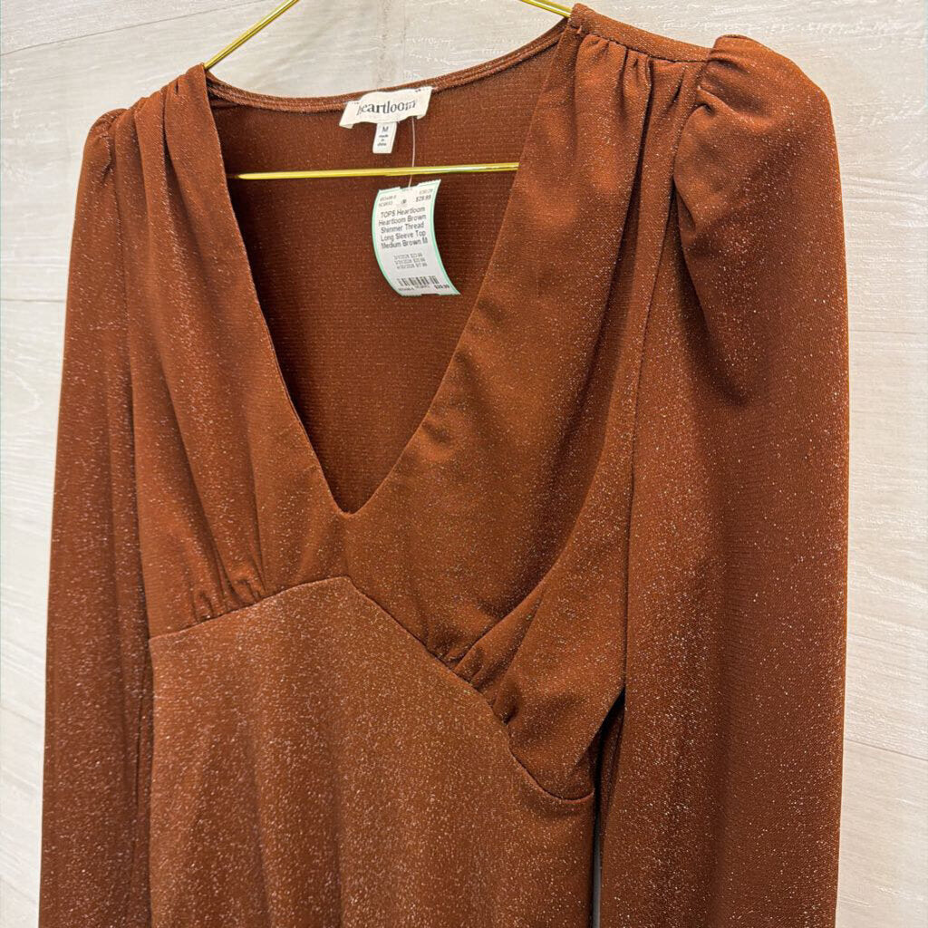 Heartloom Brown Shimmer Thread Long Sleeve Top Medium
