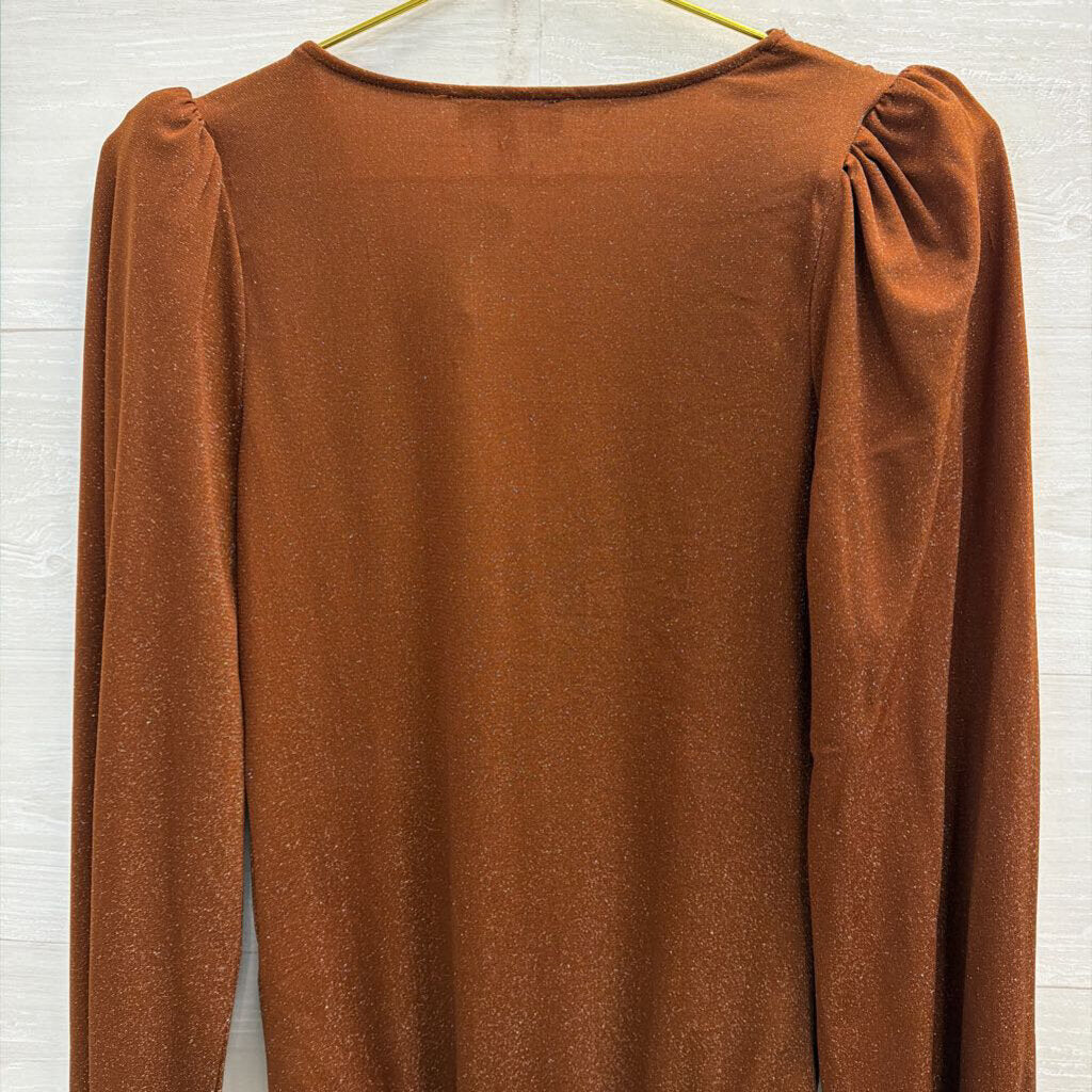 Heartloom Brown Shimmer Thread Long Sleeve Top Medium