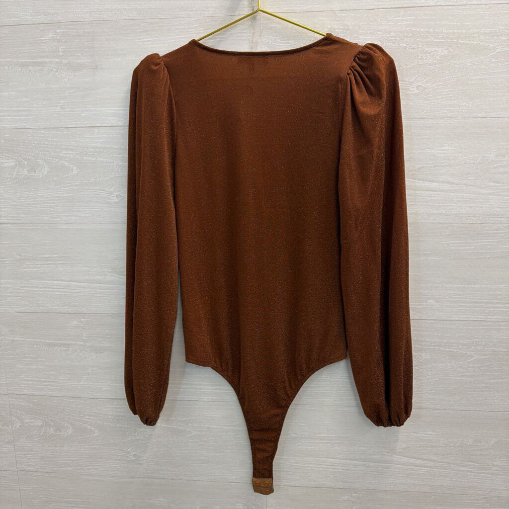Heartloom Brown Shimmer Thread Long Sleeve Top Medium