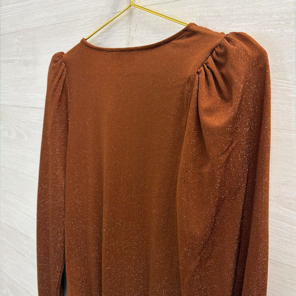 Heartloom Brown Shimmer Thread Long Sleeve Top Medium