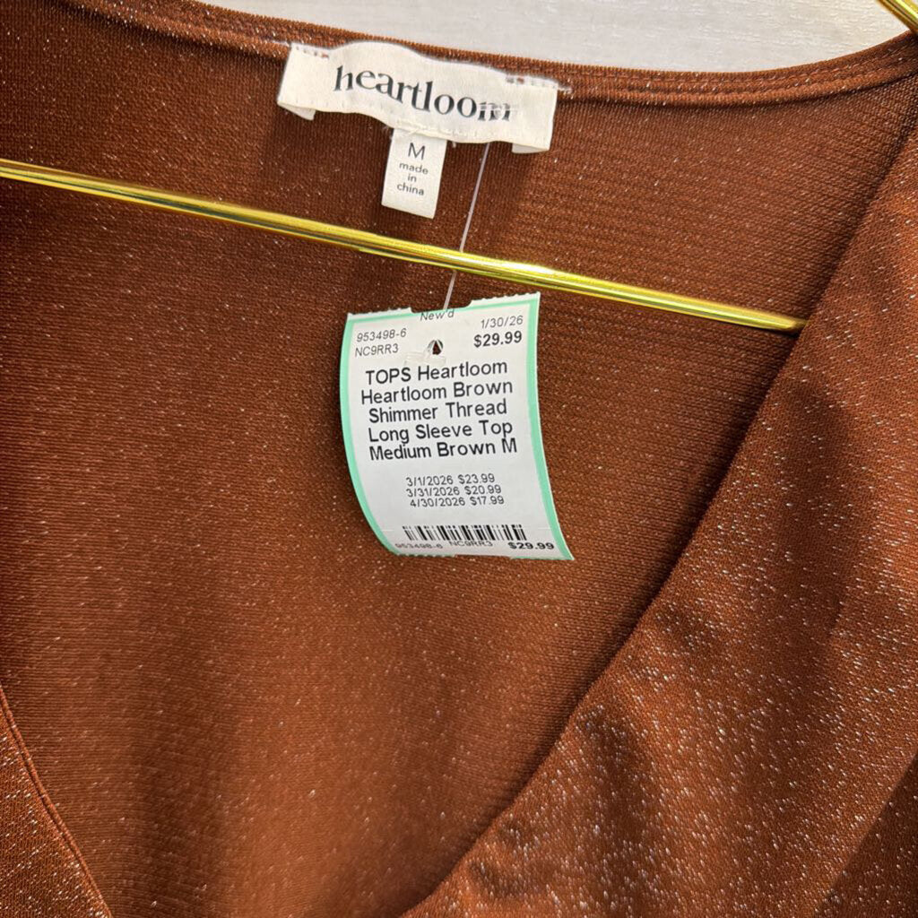 Heartloom Brown Shimmer Thread Long Sleeve Top Medium