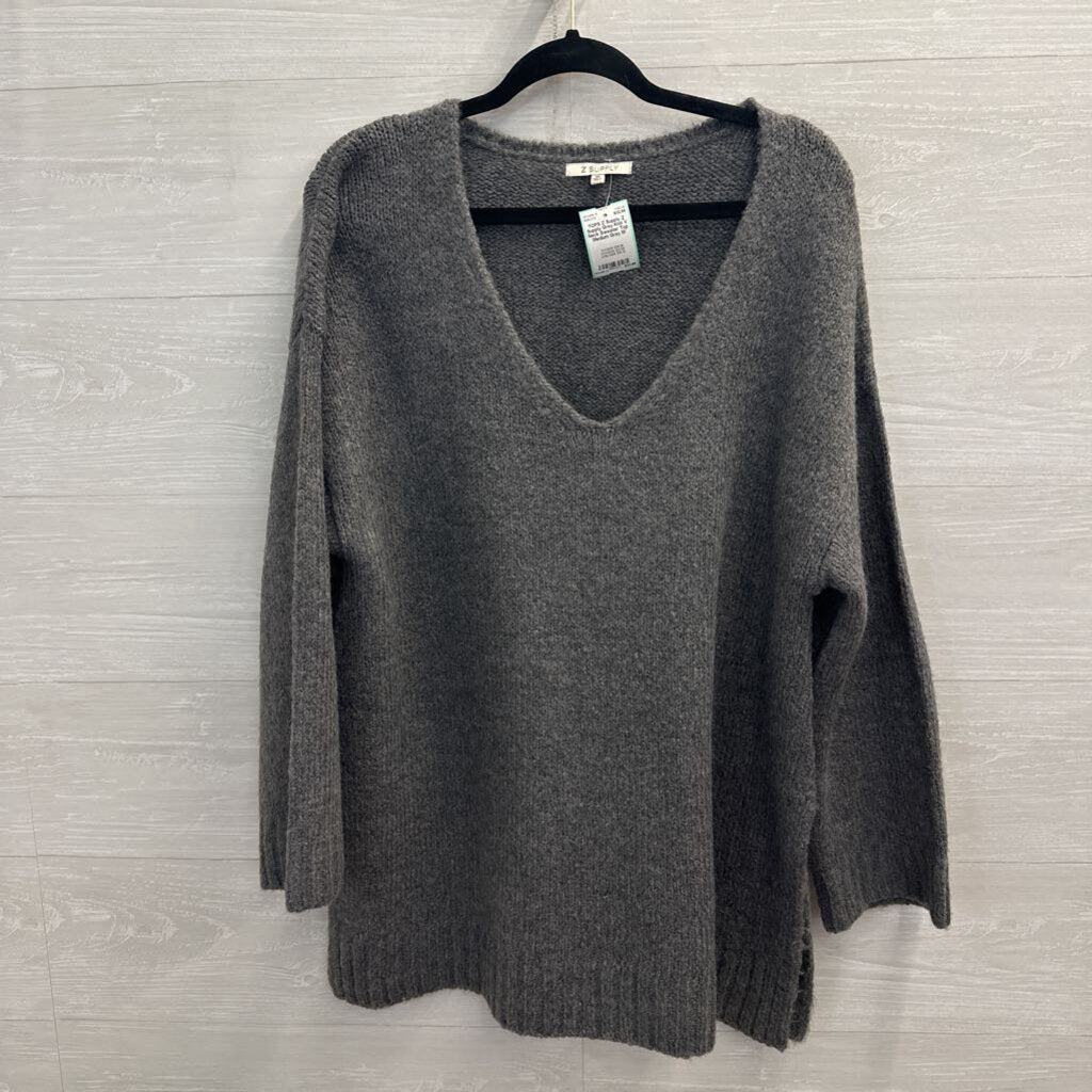 Z Supply Grey Knit V Neck Sweater Top Medium