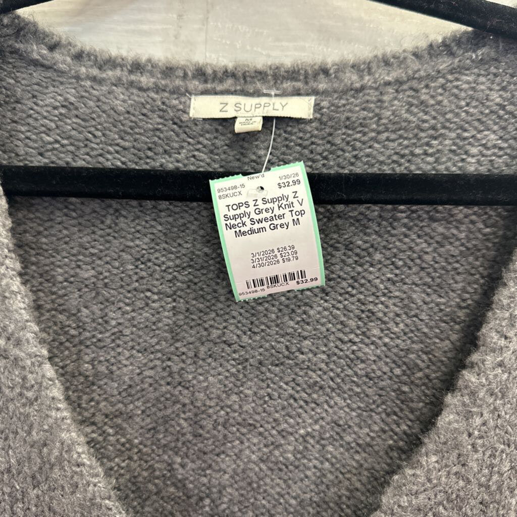 Z Supply Grey Knit V Neck Sweater Top Medium