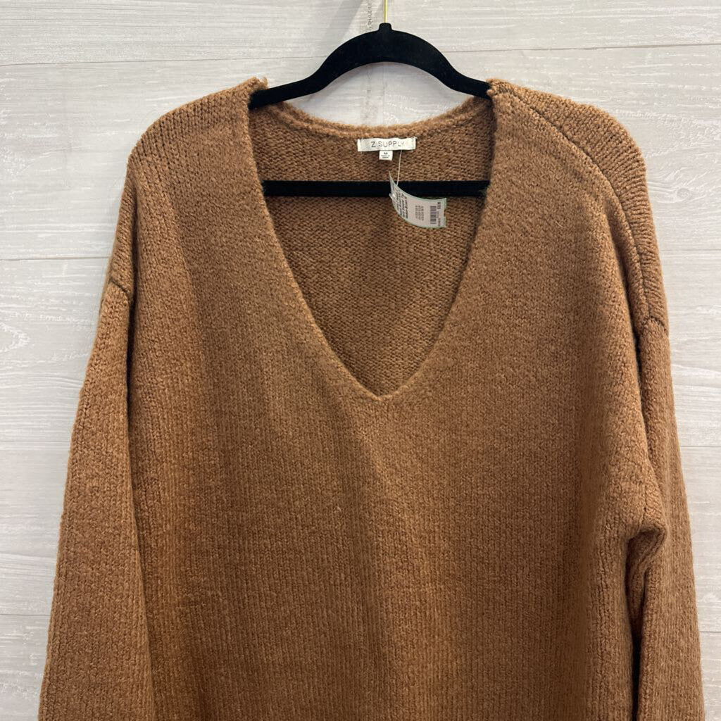 Z Supply Brown Knit V Neck Sweater Top Medium