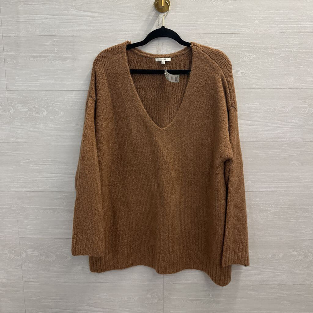 Z Supply Brown Knit V Neck Sweater Top Medium