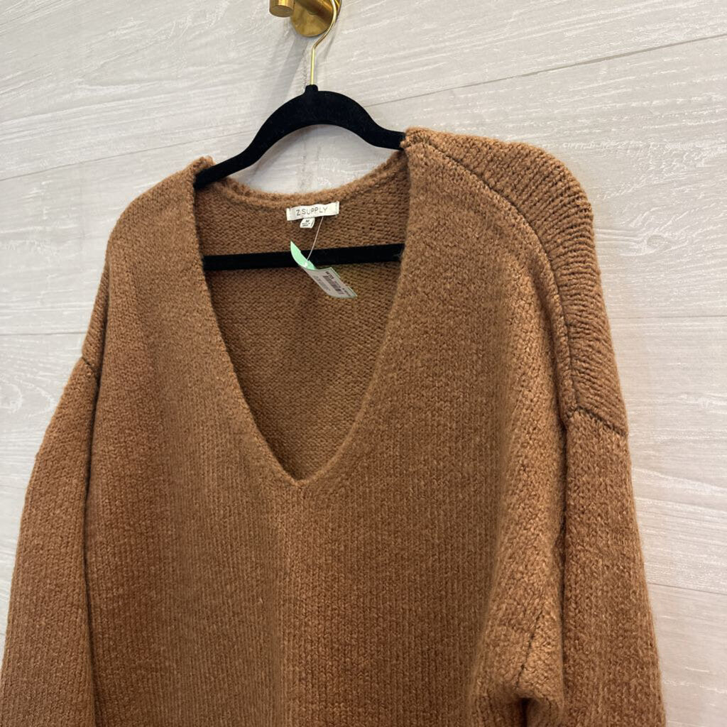 Z Supply Brown Knit V Neck Sweater Top Medium