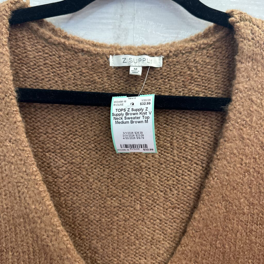 Z Supply Brown Knit V Neck Sweater Top Medium