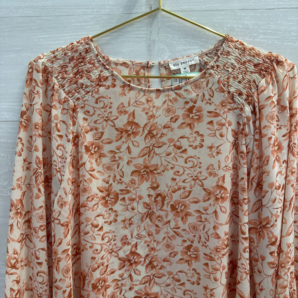 Blu Pepper Beige/ Orange Print Long Sleeve Top Medium
