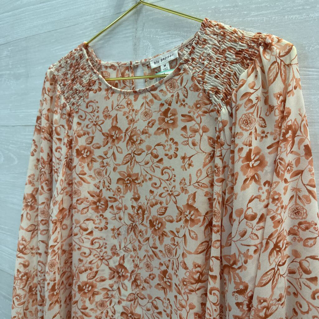 Blu Pepper Beige/ Orange Print Long Sleeve Top Medium