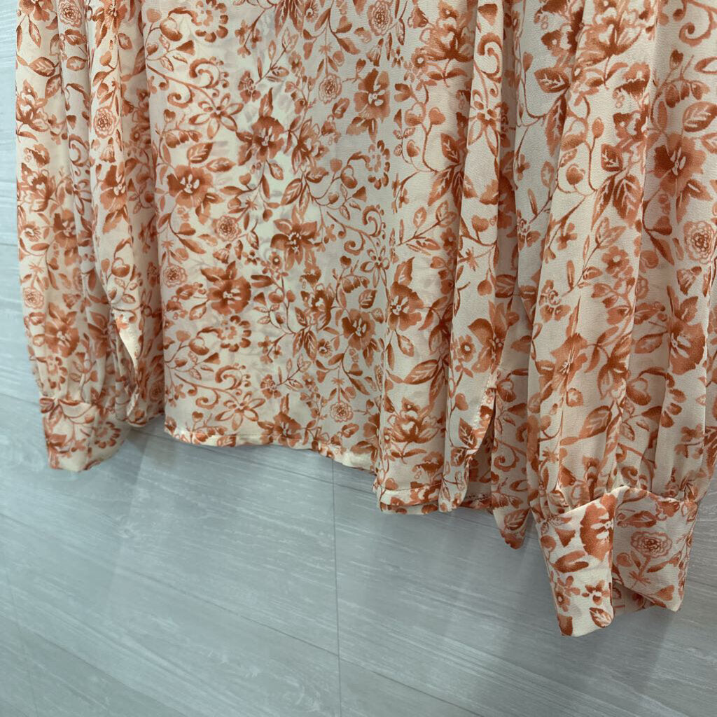 Blu Pepper Beige/ Orange Print Long Sleeve Top Medium