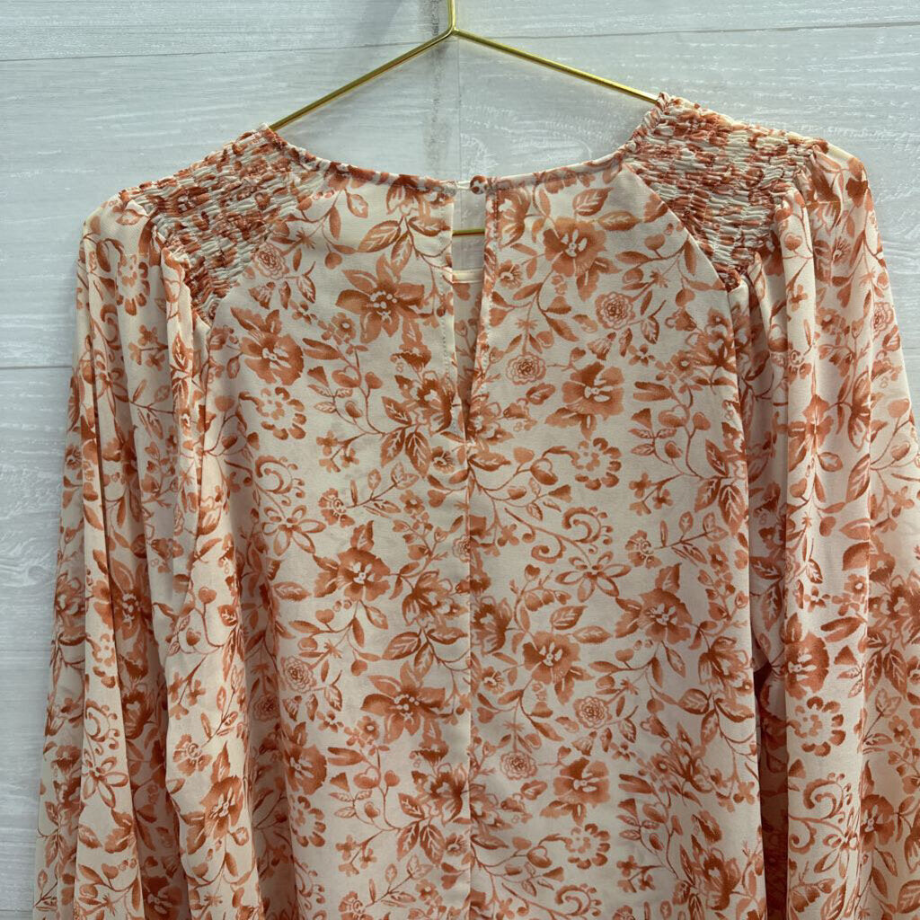 Blu Pepper Beige/ Orange Print Long Sleeve Top Medium