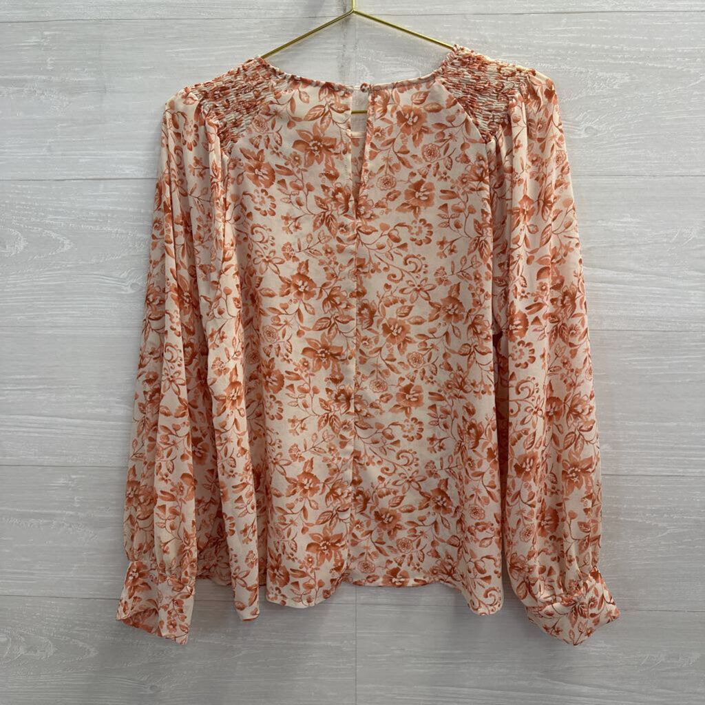 Blu Pepper Beige/ Orange Print Long Sleeve Top Medium