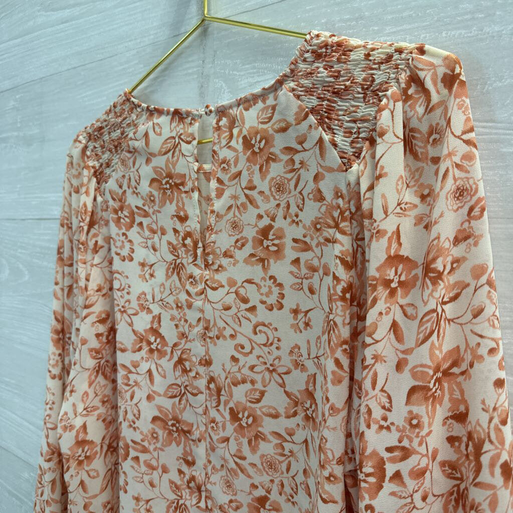 Blu Pepper Beige/ Orange Print Long Sleeve Top Medium