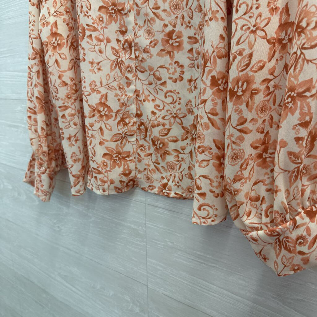 Blu Pepper Beige/ Orange Print Long Sleeve Top Medium
