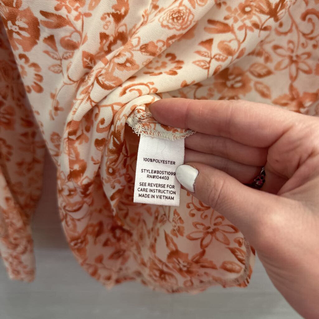 Blu Pepper Beige/ Orange Print Long Sleeve Top Medium