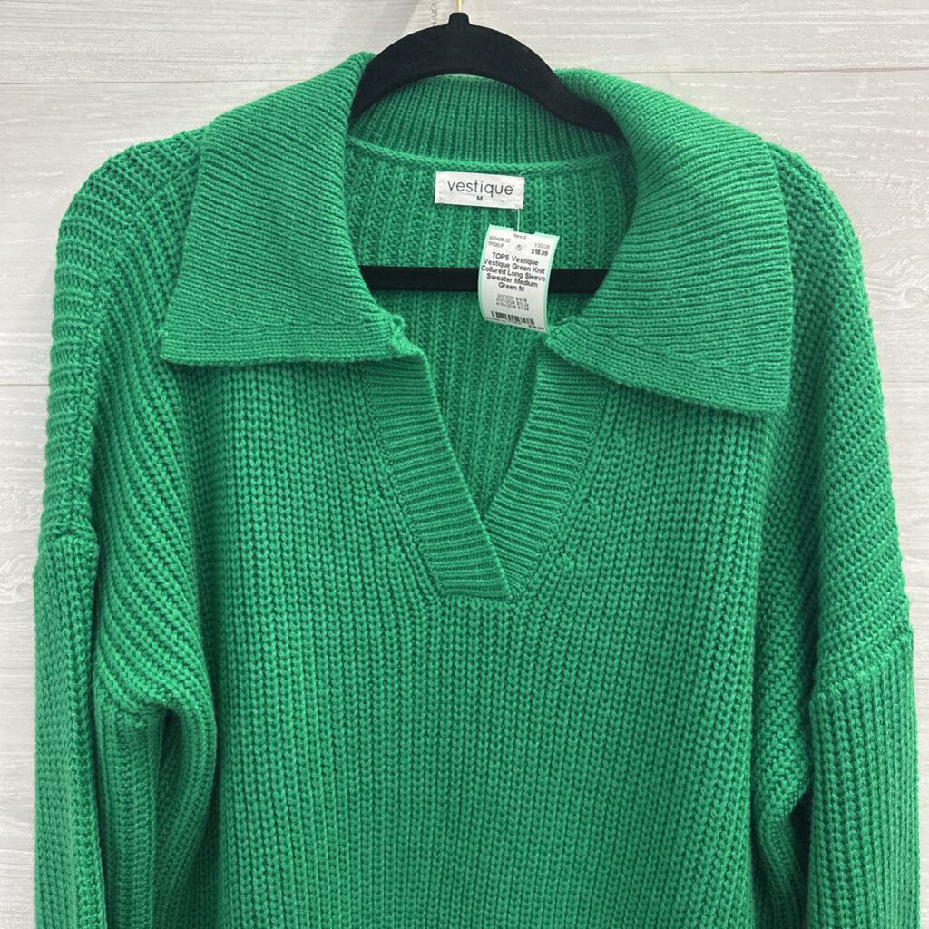 Vestique Green Knit Collared Long Sleeve Sweater Medium