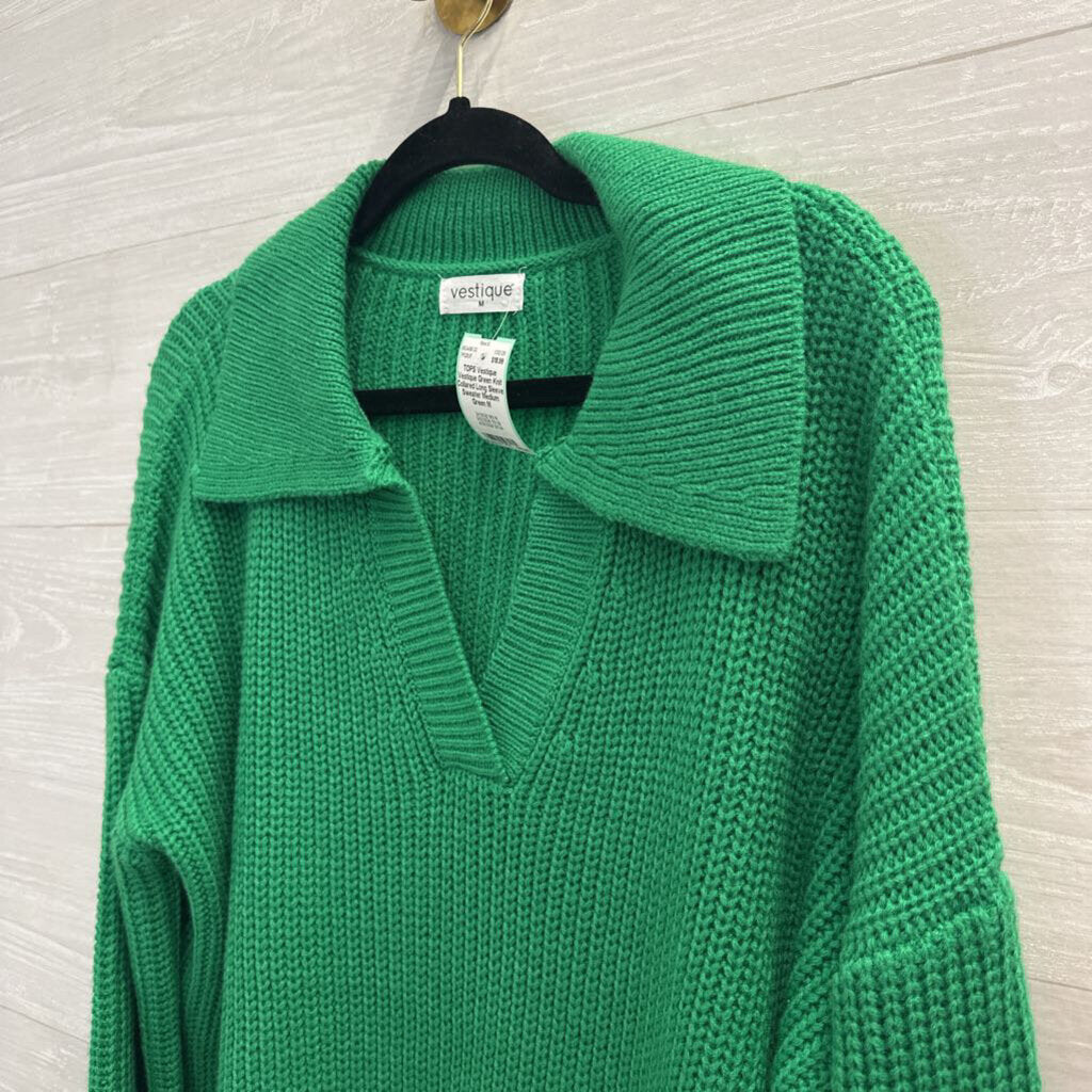 Vestique Green Knit Collared Long Sleeve Sweater Medium