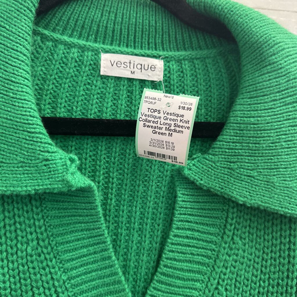 Vestique Green Knit Collared Long Sleeve Sweater Medium