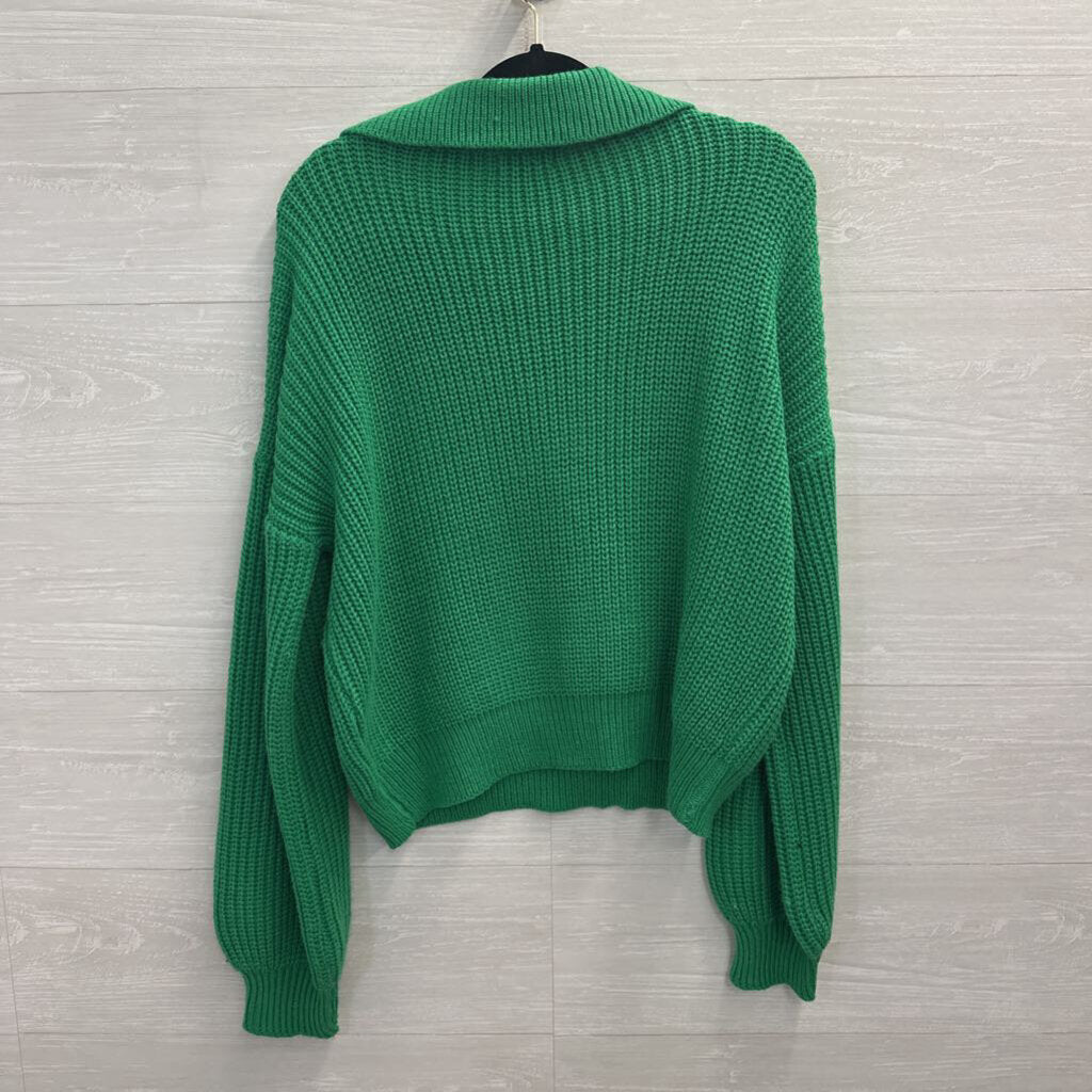 Vestique Green Knit Collared Long Sleeve Sweater Medium