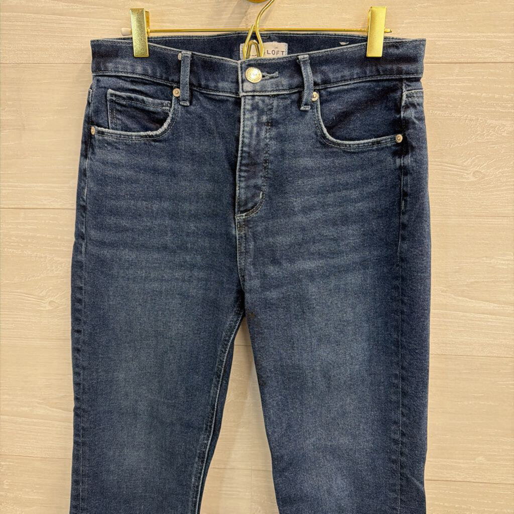 Loft Dark Wash High Waist Flare Crop Jeans 27