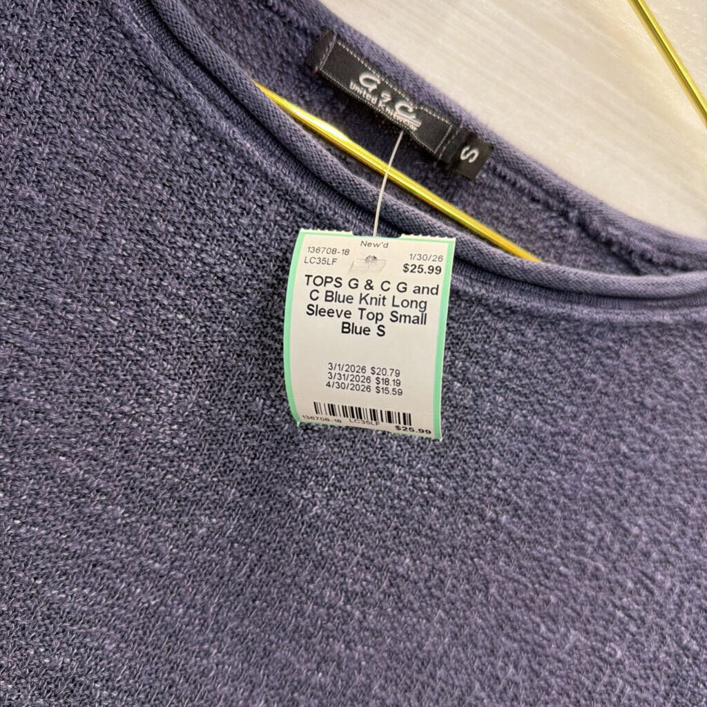G and C Blue Knit Long Sleeve Top Small