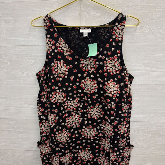 J Jill Black/ Beige/ Red Flower Print Sleeveless Shift Dress Small