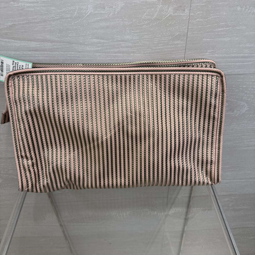 Vince Camuto Pink/ Gold Striped Cosmetic Bag