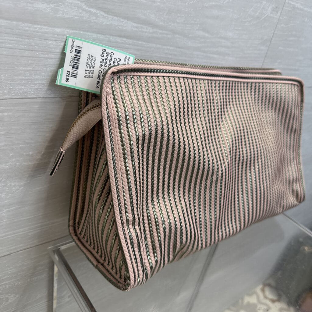 Vince Camuto Pink/ Gold Striped Cosmetic Bag