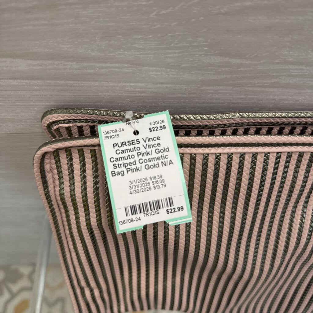 Vince Camuto Pink/ Gold Striped Cosmetic Bag