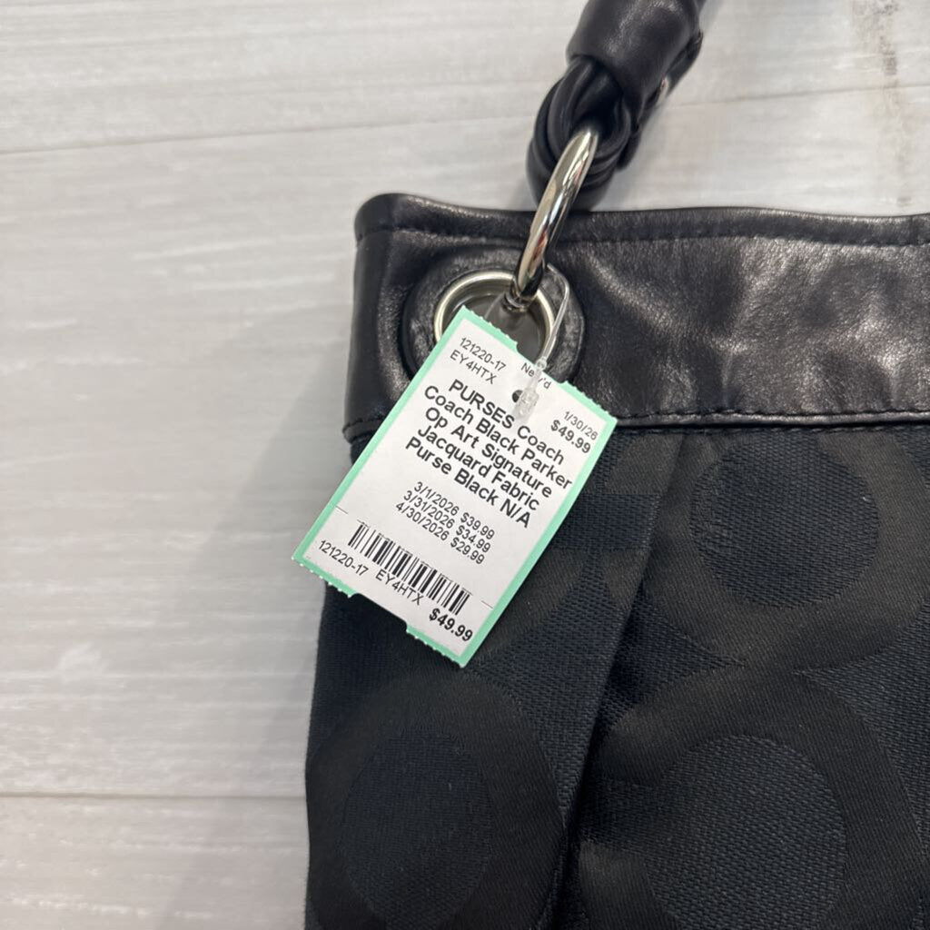 Coach Black Parker Op Art Signature Jacquard Fabric Purse