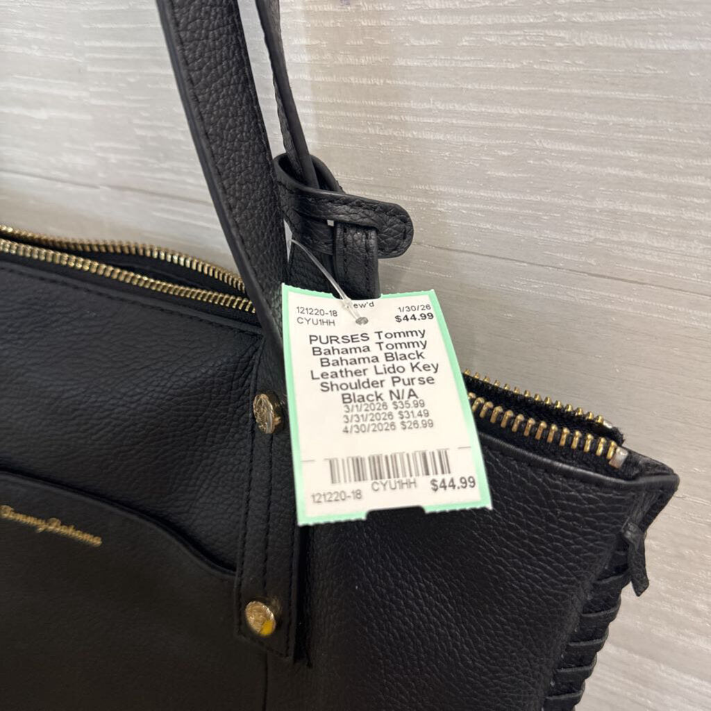 Tommy Bahama Black Leather Lido Key Shoulder Purse