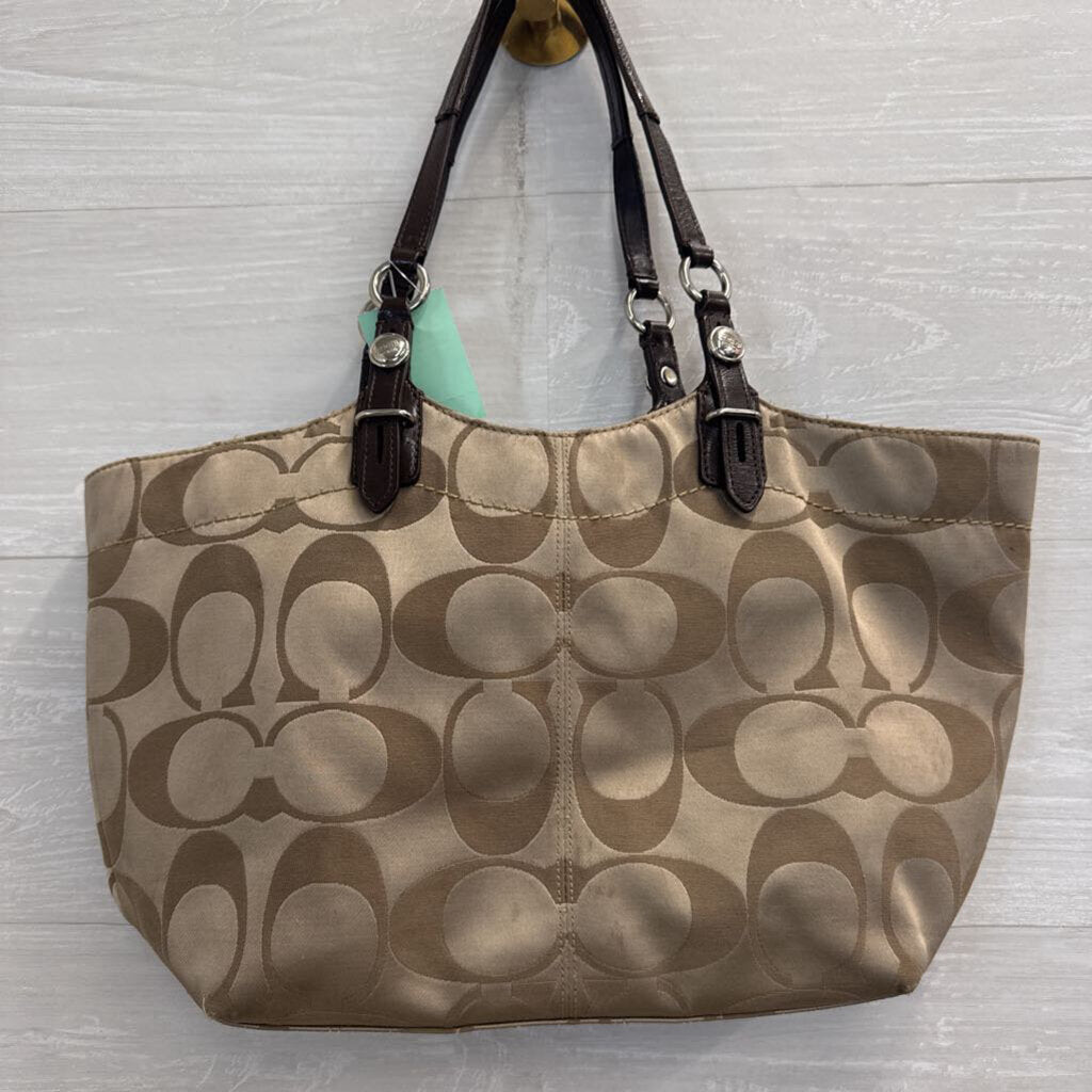 Coach Khaki Sateen Jacquard Signature Satchel Purse