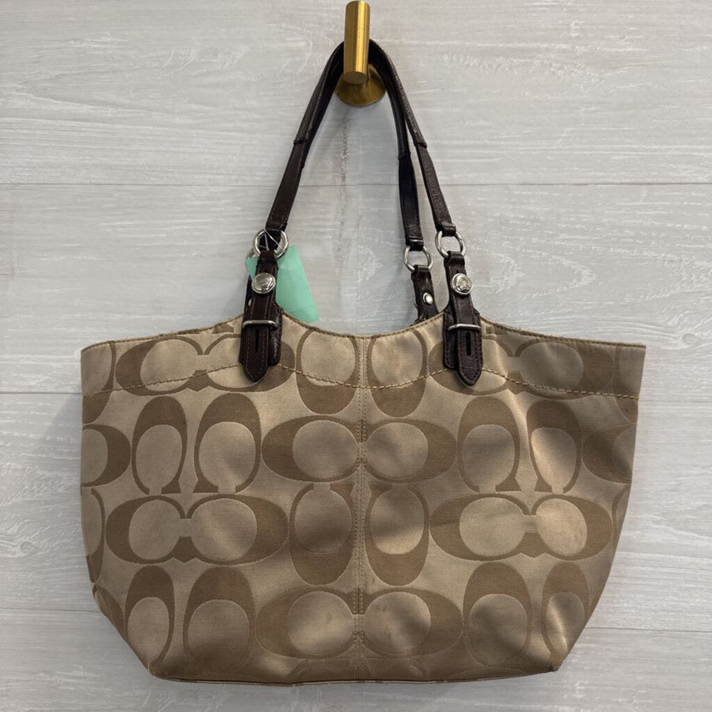 Coach Khaki Sateen Jacquard Signature Satchel Purse