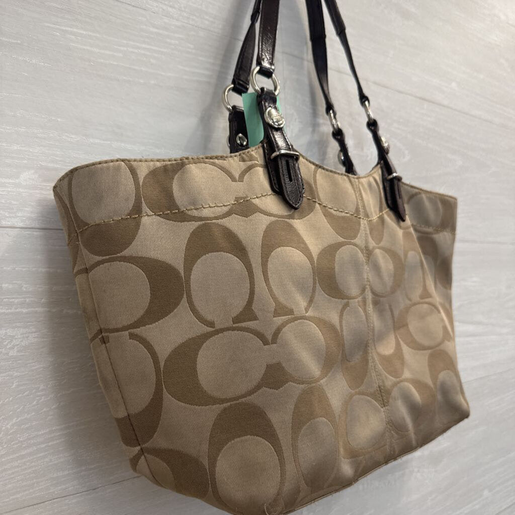 Coach Khaki Sateen Jacquard Signature Satchel Purse