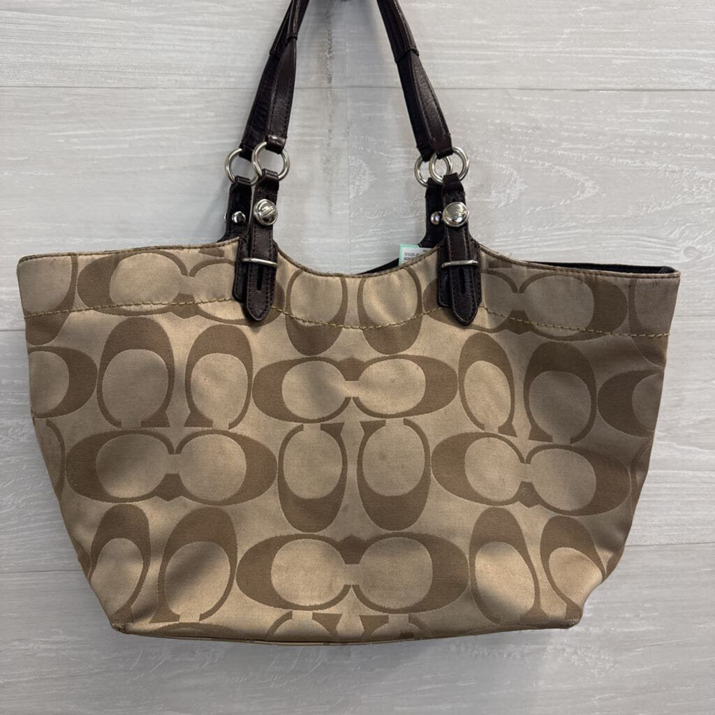 Coach Khaki Sateen Jacquard Signature Satchel Purse